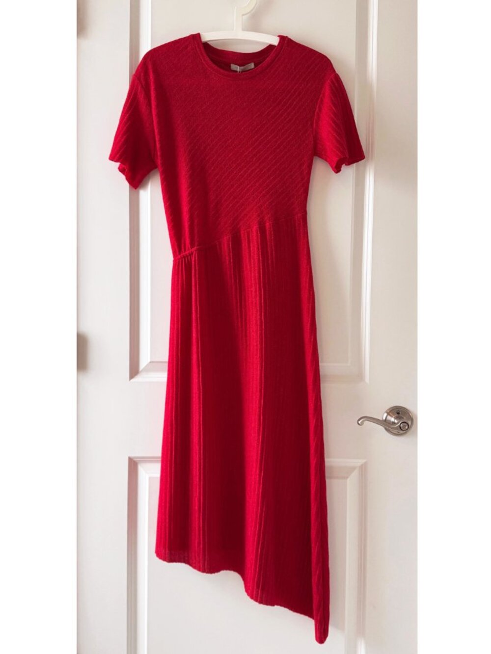ZARA Red Ribbed Knit Midi Dress – Asymmetric Hem – Size S – NWT